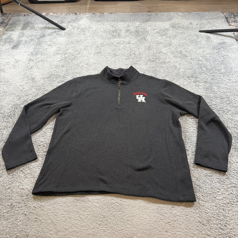 Champion Elite Houston Cougars Quarter Zip Pullover Mens XL Gray Ribbed Fleece